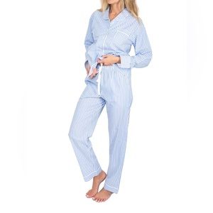 Saint and Able Women’s Sz Medium Blue and Pink Striped 100% Cotton Pajama Set